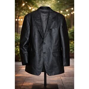 Stafford Men’s Black Genuine Leather Blazer Jacket XL Classic 2-Button New w/Tag